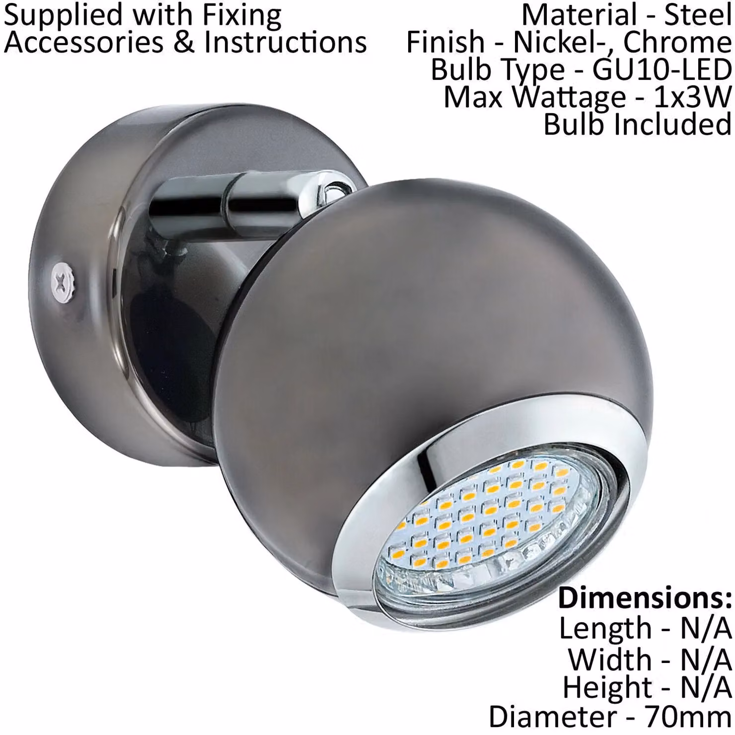 Loops 2 Pack Round Wall Spot Lights in Chrome with GU10 Bulbs Included – 2