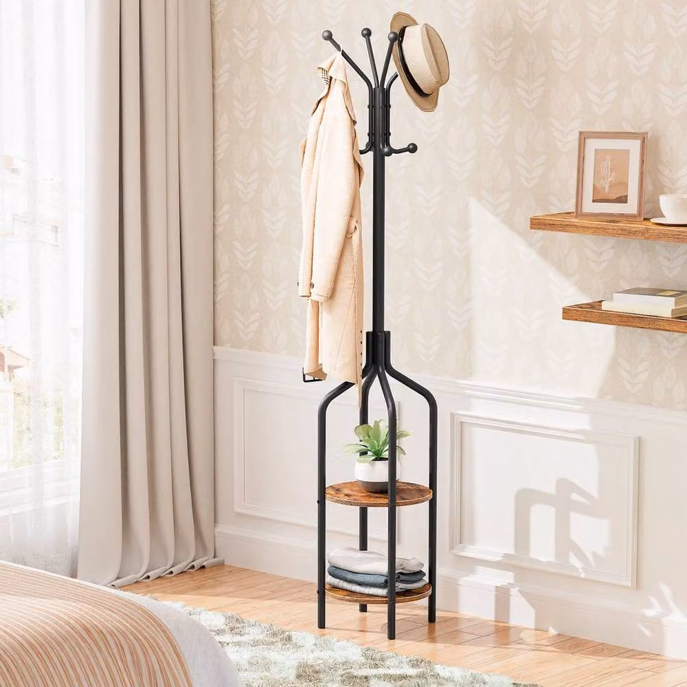 KORVIXA Scandinavian Hall Tree Coat Stand with Bench in Matt Black – 2