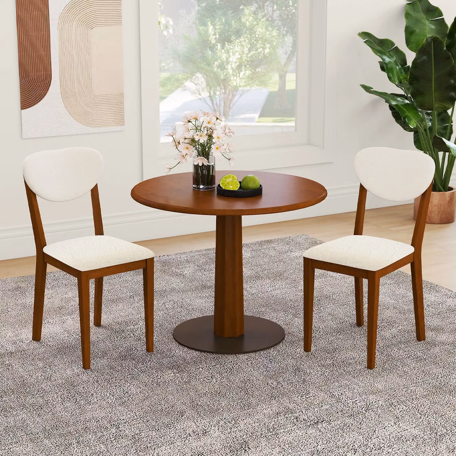 Costway Set of 2 Modern Sherpa Dining Chairs with Padded Fabric Seats in Walnut and Brown – 3