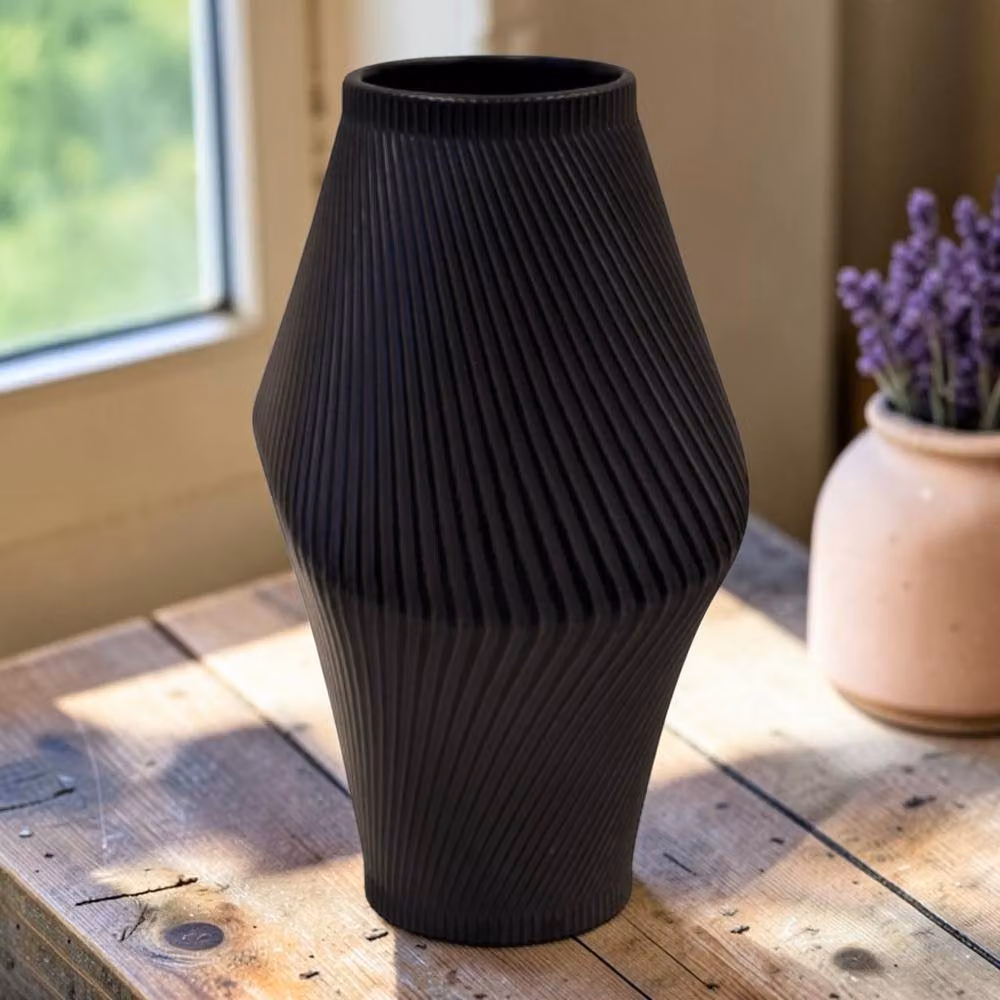 Four Candle Modern Geometric Ceramic Sculptural Vase in Black, H: 30.0 cm, W: 16.0 cm, D: 16.0 cm – 2