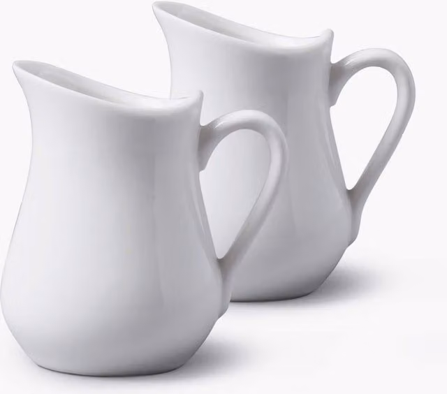 WM Bartleet & Sons Set of 2 Traditional Porcelain Bellied Creamer Jugs in White, 80 ml