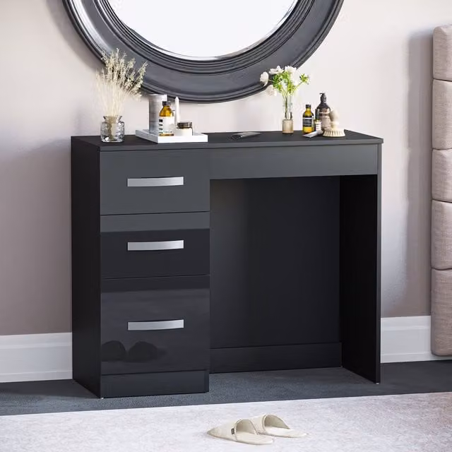 Vida Designs Hulio Modern Black Glossy Dressing Table