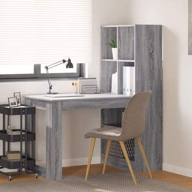 Berkfield Home Modern Writing Desk with Storage Shelf in Grey Sonoma, W/D/H: 122 x 67 x 145 cm