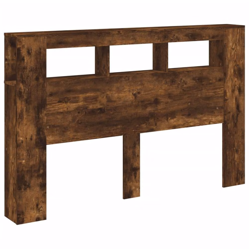 Berkfield Home LED Headboard in Smoked Oak Brown with Integrated Lighting and Shelf, W: 160 cm, D: 18.5 cm, H: 103.5 cm – 4