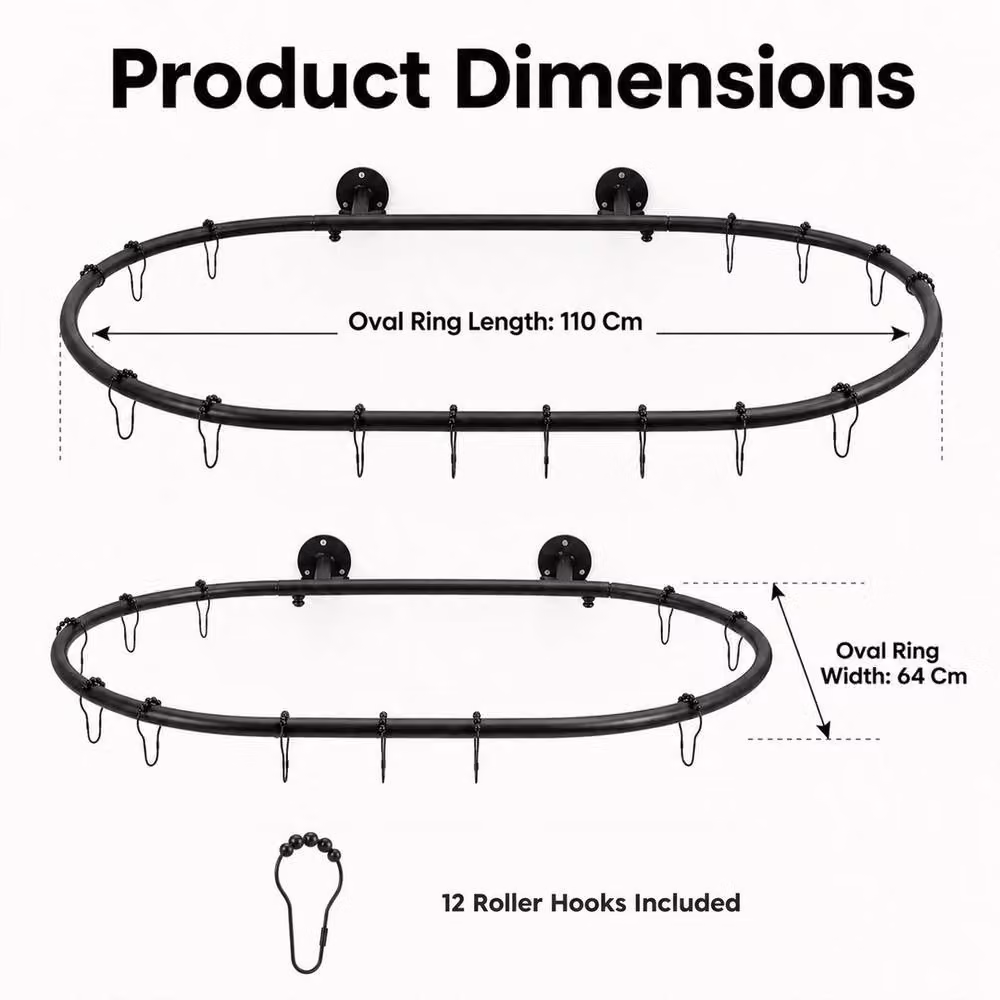 Havendro Black Oval Freestanding Aluminium Shower Curtain Rod for Clawfoot Tubs – 2