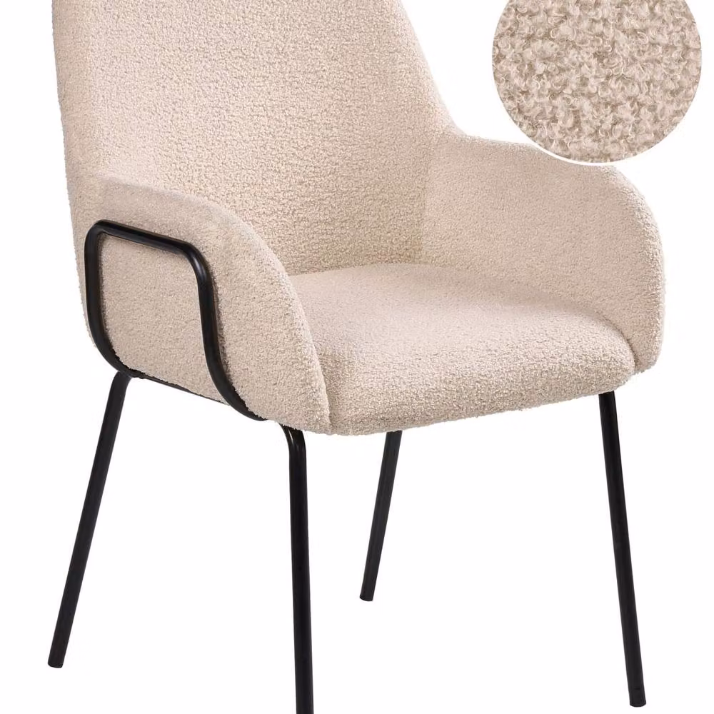 Wyld and Coco Bouclé Dining Chair in Light Beige with Black Metal Base – 2