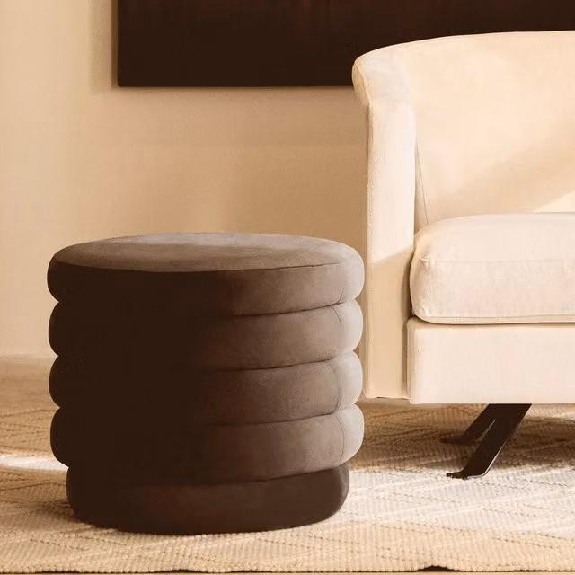 Orsina Mink Grey Velvet Round Cylindrical Footstool – 2