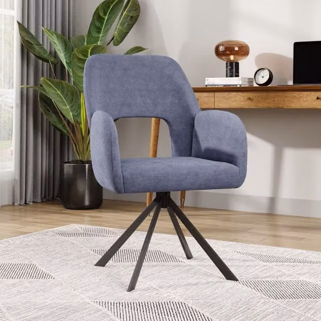 Komore Modern Grey Fabric Swivel Chair with Armrests and Metal Legs