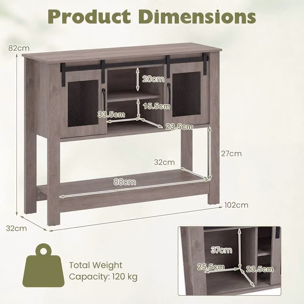 Costway Grey Entryway Console Table with Barn Sliding Doors and Adjustable Shelf – 2