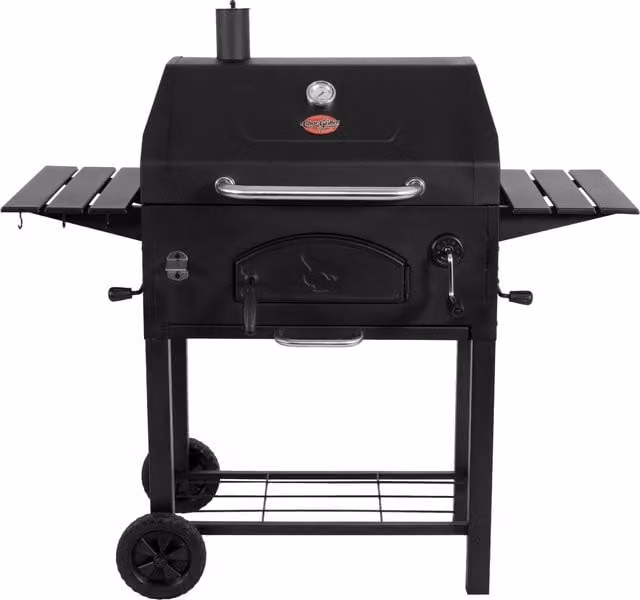 Char-Griller 30-inch Traditional Charcoal Grill in Black with Enamelled Steel and Cast Iron Details