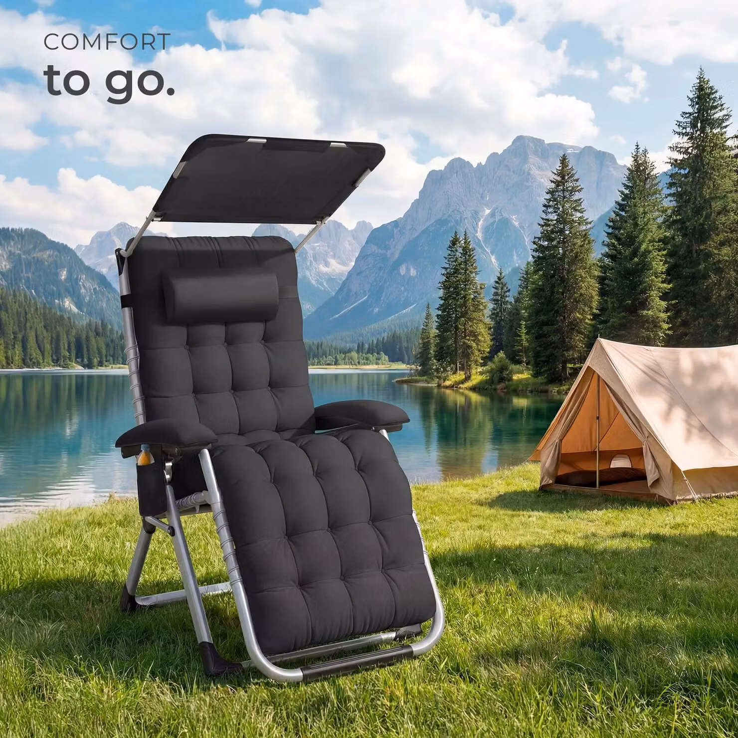 tectake Cirrus 1 Seater Sun Lounger in Black with Sun Canopy and Adjustable Headrest – 8