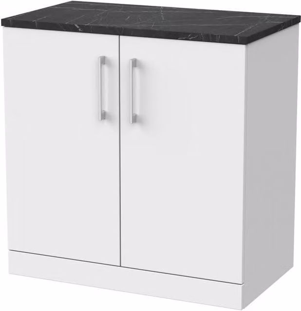 Balterley Pershall 2 Door Freestanding Bathroom Vanity with Black Pietra Top, Matt White, Width: 80 cm