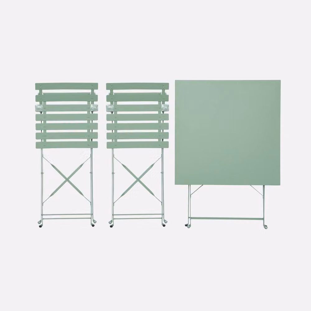 sweeek Square 2-Seater Folding Metal Bistro Garden Table and 2 Chairs Set in Matt Green – 2
