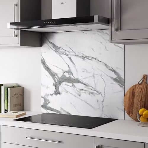 Wilsonart White Marble Look Aluminium Kitchen Splashback Panel, W: 90 cm, H: 80 cm