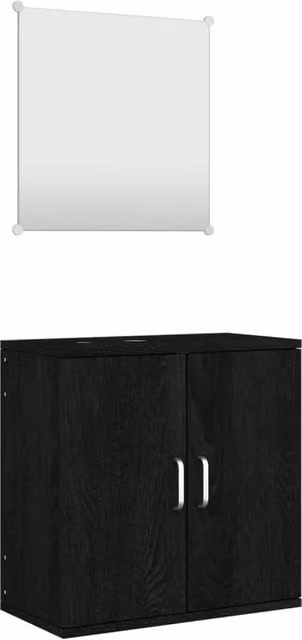 Berkfield Home Modern 2 Piece Black Matt MDF Bathroom Furniture Set with Vanity Unit and Mirror Cabinet – 1