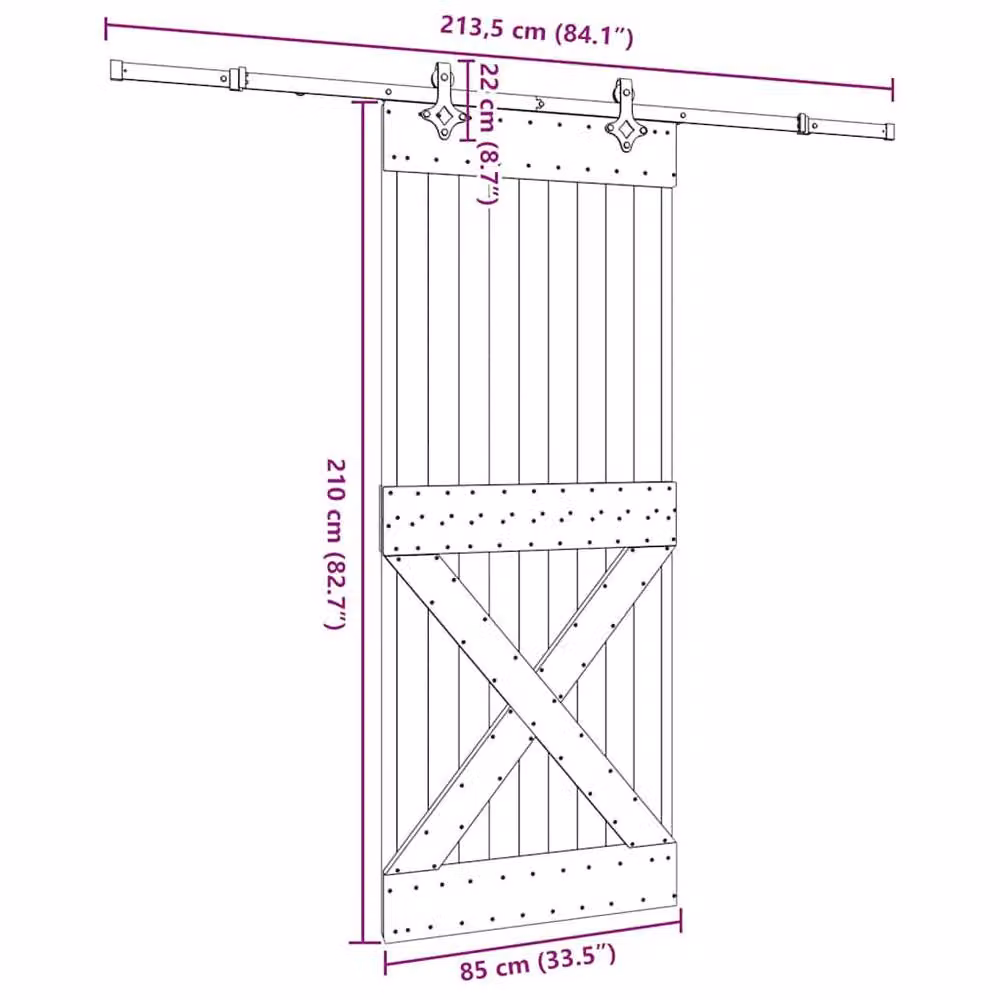 Berkfield Home Modern Sliding Door with Hardware Set in Beige Solid Wood and Steel, W: 85 cm, H: 210 cm – 3