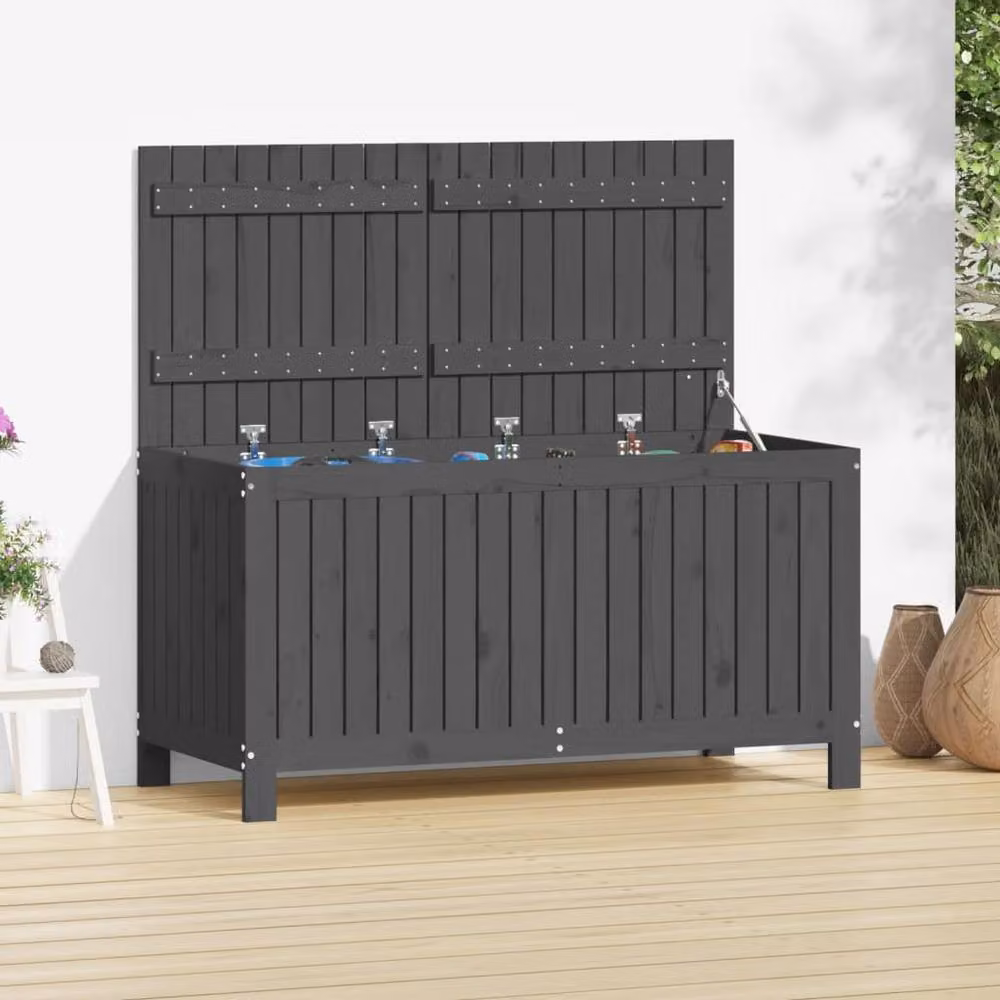 Berkfield Home Garden Grey Rustic Solid Pine Wood Storage Box W/D/H: 121 x 55 x 64 cm – 2