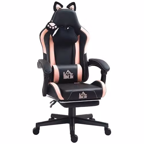 HOMCOM Black Faux Leather Gaming Chair for Adults with Headrest and Armrests