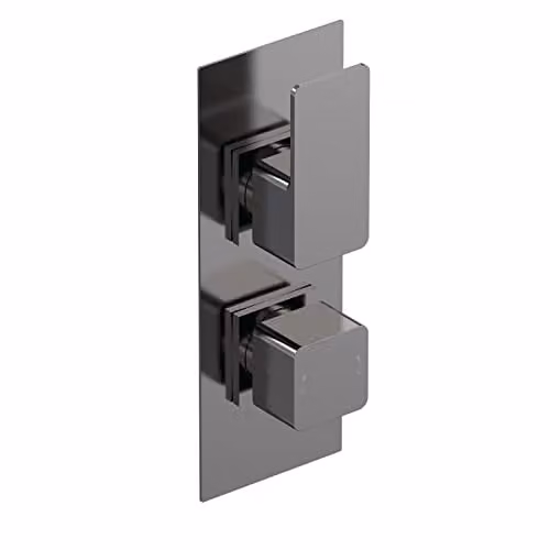 nuie Windon Modern Bathroom Square Concealed Twin Thermostatic Shower Valve, One Outlet, Brushed Pewter