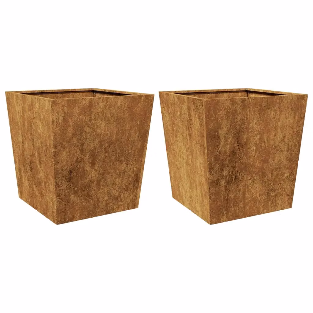 Berkfield Home Garden Corten Steel Planters in Brown, 2 Pack, W/D/H: 50 x 50 x 50 cm – 2