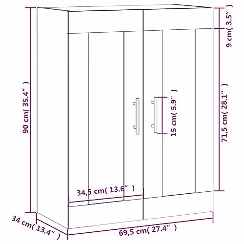 vidaXL Wall Mounted Storage Cabinet in Grey Sonoma, Modern Hanging Cupboard for Living Room, Bedroom or Office – 2