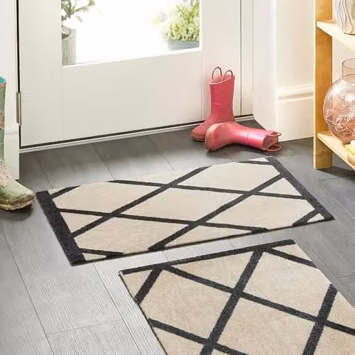 My Mat Border Geo Washable Polyamide Indoor Mat in White, Black and Beige, W: 50 cm, D: 75 cm – 4