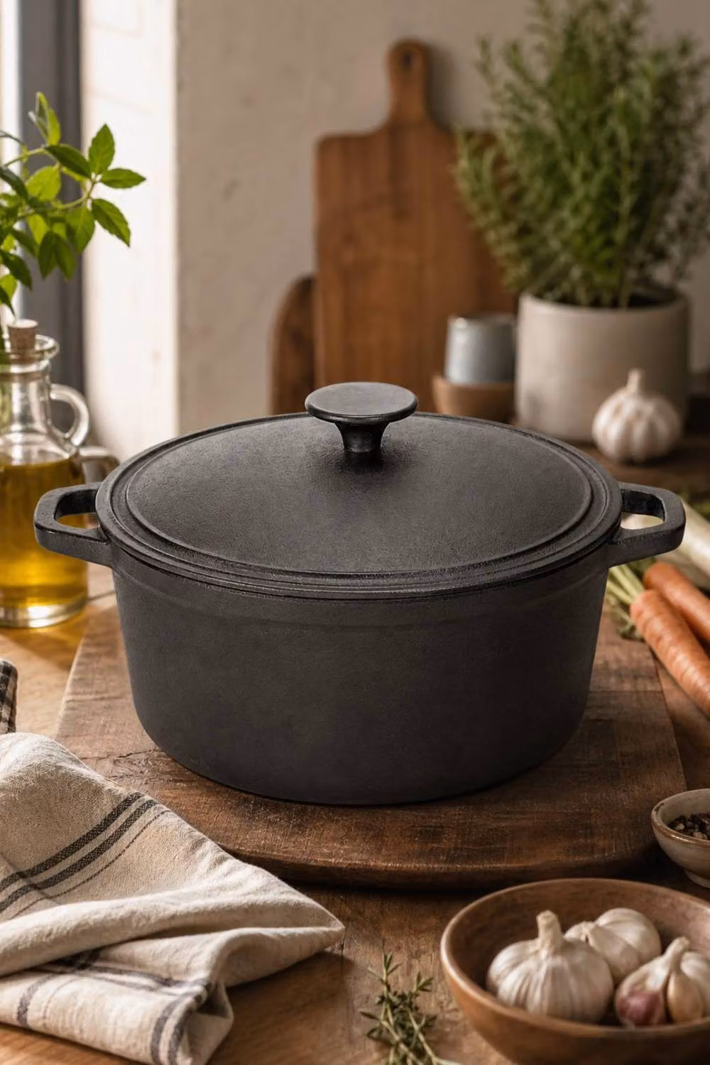 ExtraStar Round Pre-Seasoned Cast Iron Dutch Oven with Lid, Black, W/D/H: 36.0 x 36.0 x 13.0 cm – 2