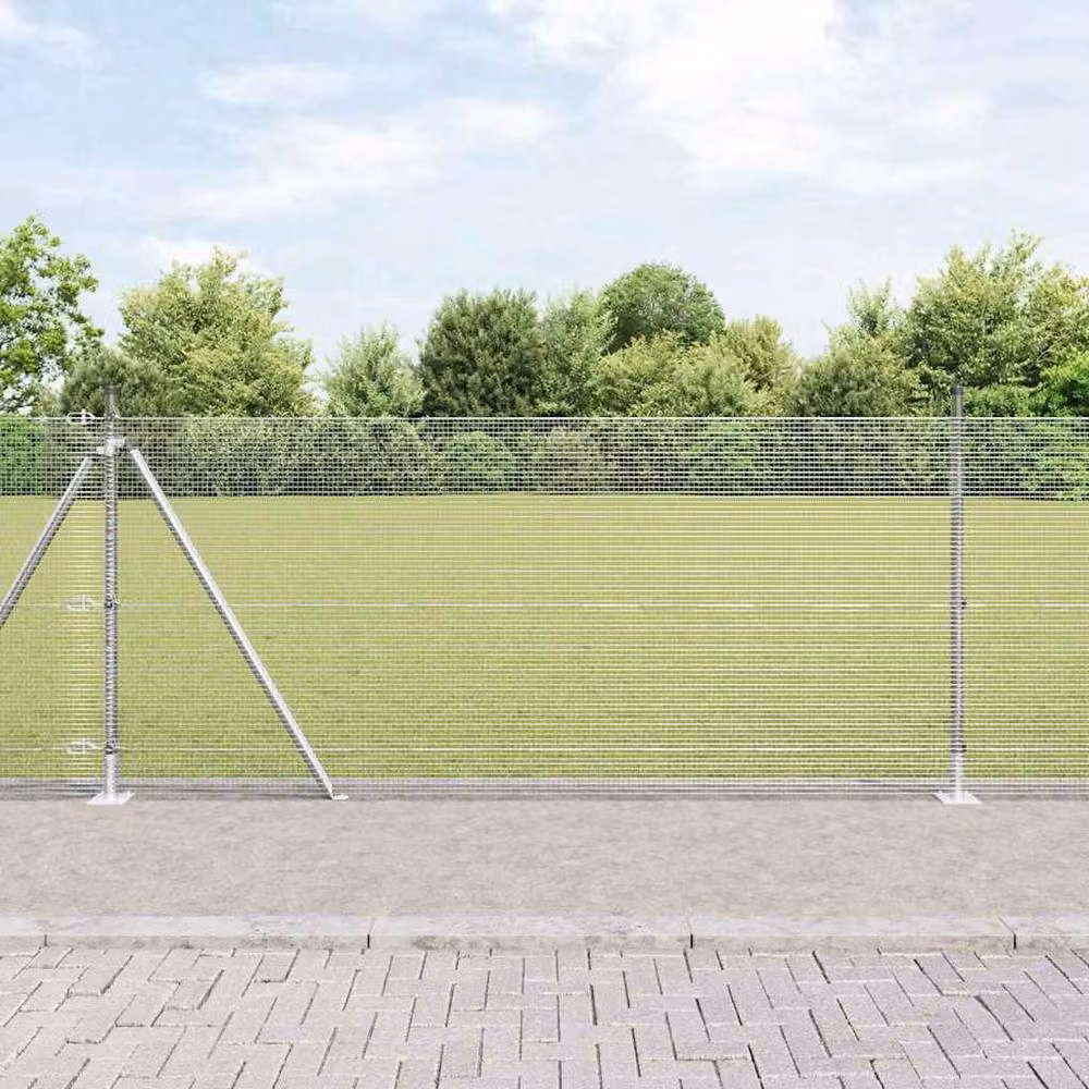 Berkfield Home Versatile Welded Wire Fence with 7 Flanged Posts, Silver Galvanised Steel, W: 10 m, H: 0.8 m – 2