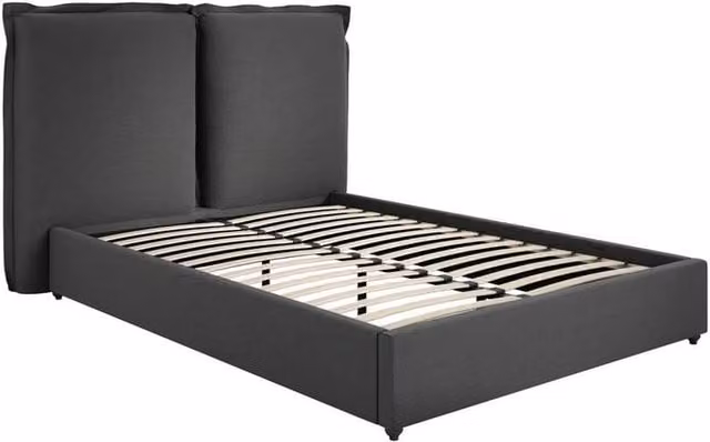 Lemon Pavilion Furniture Sunday King Size Upholstered Bed Frame in Dark Grey Linen Blend, W/D/H: 180 x 200 x 120 cm