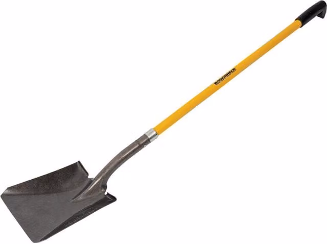 Roughneck Square Shovel with Long Fibreglass and Steel Handle in Multicolour
