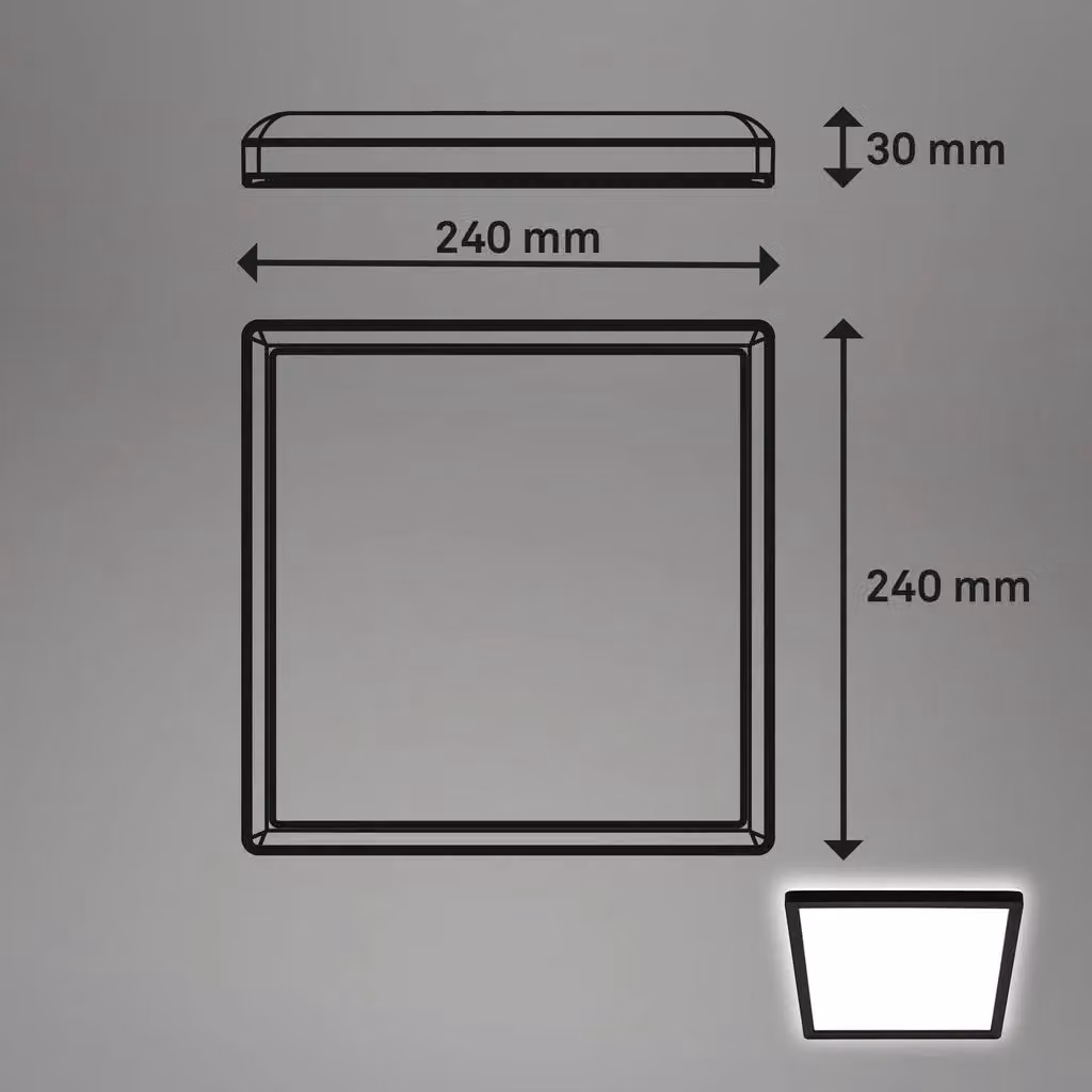 Briloner Black LED Panel, 16W, 1900lm, 4000K, W/D/H: 24 x 24 x 3 cm – 4