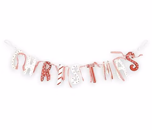Shatchi Vintage Country Style Tartan and Cream Wooden Christmas Garland Banner with Red and White Checked Pennants – 1