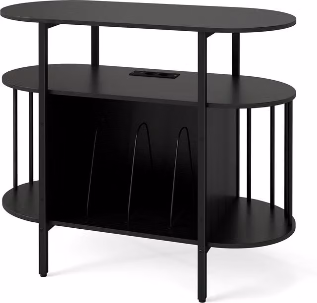 COSTWAY Large Turntable Record Player Stand with Integrated LED Lights and Media Compartments, Brown and Black