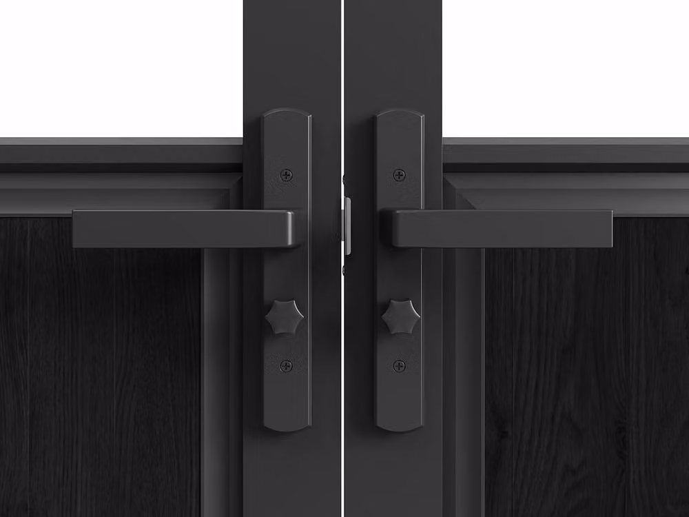 Vente-unique Reversible Double Swing Door Block in Black Aluminium and Tempered Glass – 4