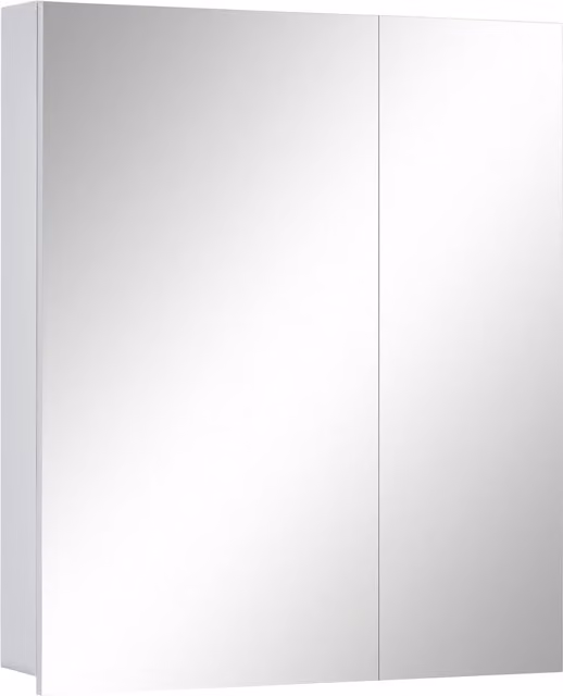 Wisla White Minimalist Bathroom Cabinet with Mirrored Hinged Doors and Internal Shelves