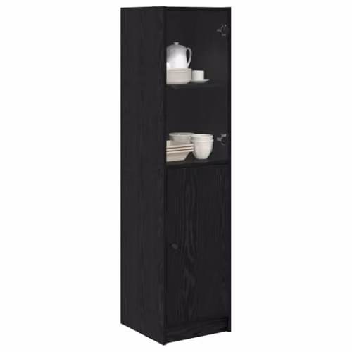 vidaXL Modern Black Oak Highboard Storage Unit with Hinged Doors and Internal Shelves, W/D/H: 35 x 37 x 142 cm