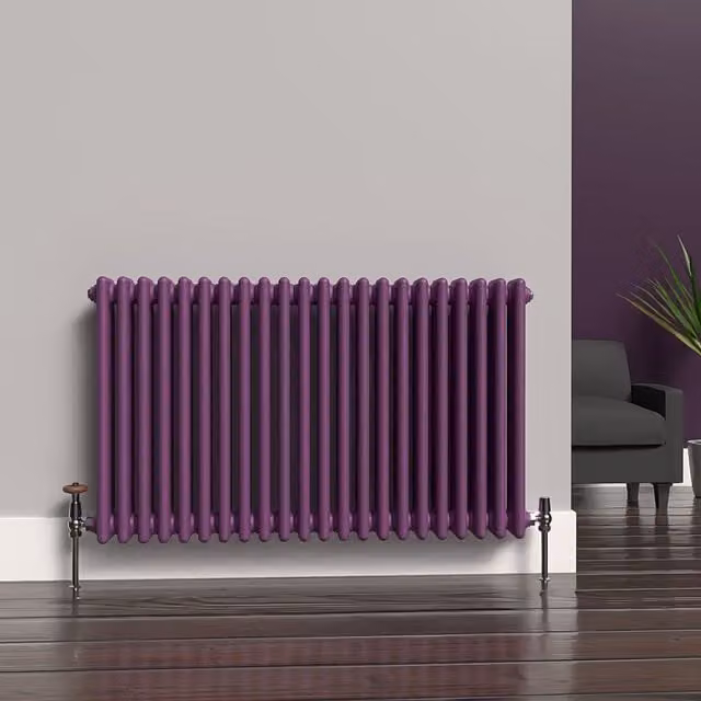 Lux Heat Horizontal 3 Column Radiator in Pretty Plum Purple, W: 60 cm, H: 101 cm