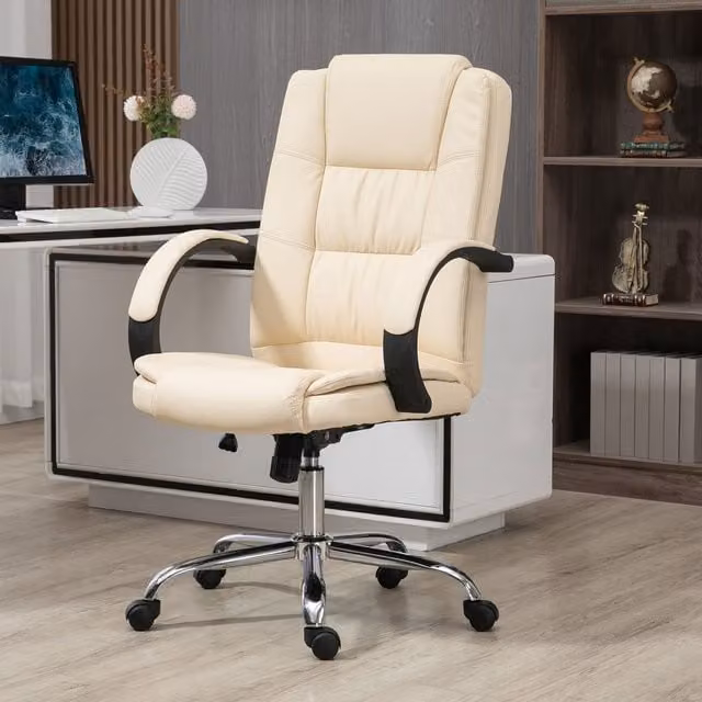 Vinsetto Modern Executive Office Chair in Beige PU Leather with Armrests and 360 Degree Swivel