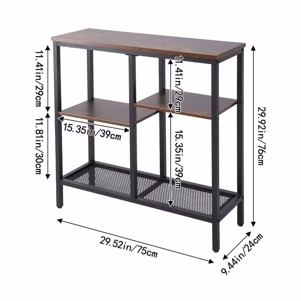 KORVIXA Industrial 4-Tier Narrow Console Sofa Table in Brown – 2