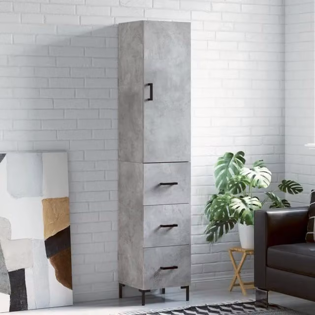 Berkfield Home Highboard in Concrete Grey, H 180 x W 34.5 x D 34 cm