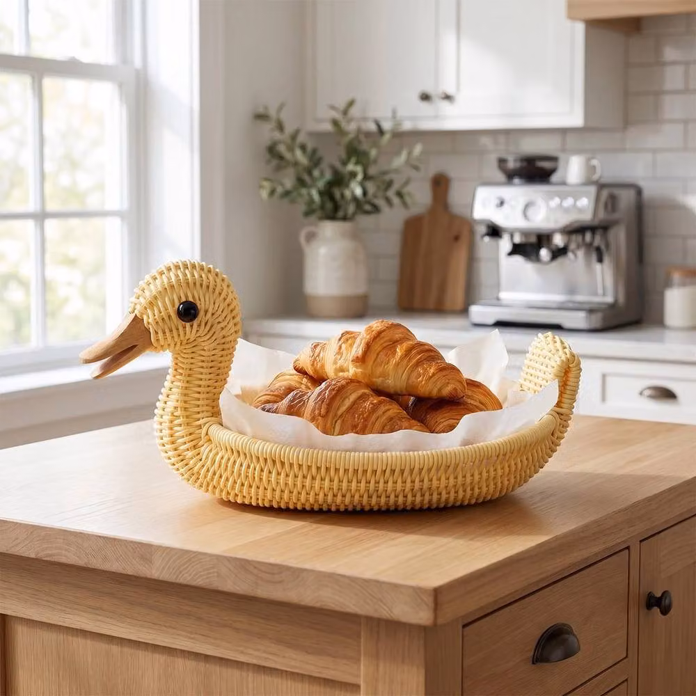 VOGREX Set of 3 Yellow Rattan Duck Animal Storage Baskets – 2