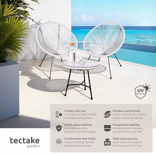 tectake Retro Garden Bistro Set with 2 Chairs and 1 Table in White – 3