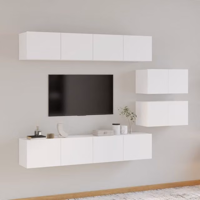 Berkfield Home 4 Piece Classic White TV Cabinet Set in Matt MDF