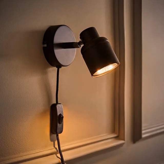 ValueLights Benton Adjustable Plug-In LED Spotlight Wall Light with Bulb in Black – 1