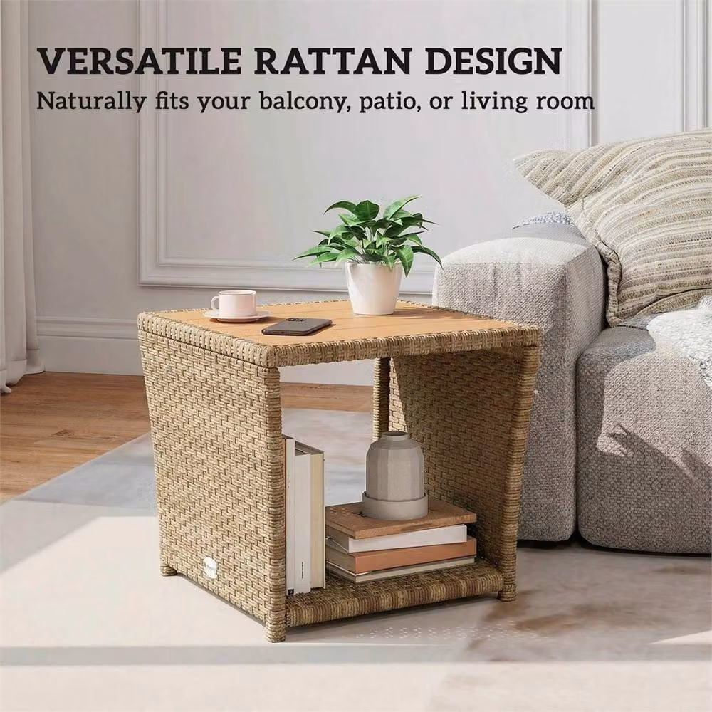 Outsunny Beige Rattan 2-Tier Outdoor Coffee Table – 5