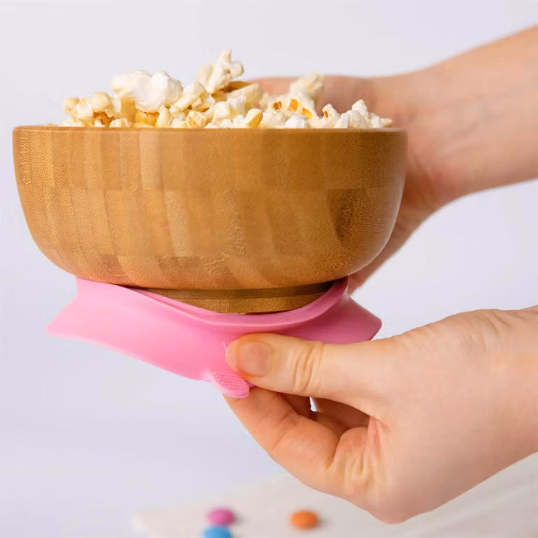 Tiny Dining Bamboo Baby Suction Bowl and Spoon Set in Pink