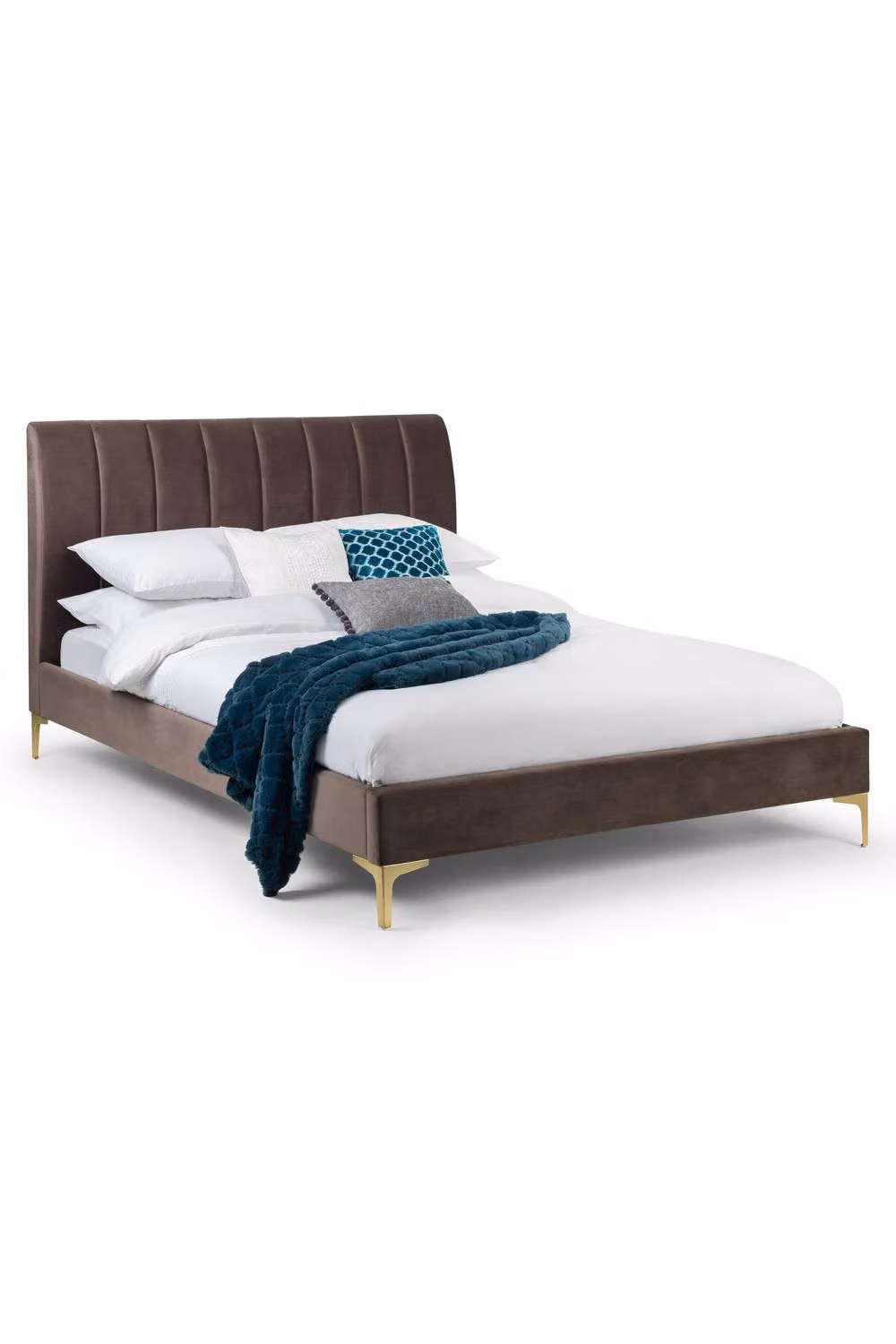 Julian Bowen Deco Art Deco Upholstered Velvet Bed Frame in Brown, Grey or Gold, W/D/H: 140 x 200 cm – 2
