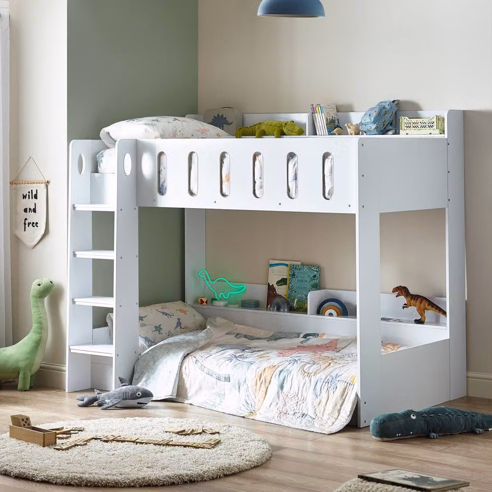 Cheshire Cosmos Modern Single Bunk Bed in White with Stairs and Side Compartments W/D/H: 90 x 200 cm – 2