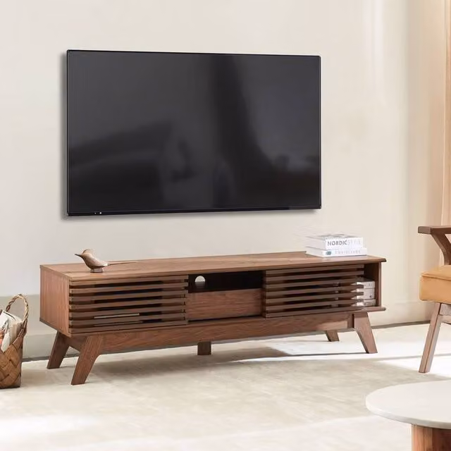 Wyld and Coco Everwood TV Stand in Dark Brown Retro Modern Storage W: 149 cm, D: 35 cm, H: 44 cm