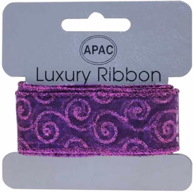 KDMD Purple Glitter Swirls Ribbon, 12 Pack, Width: 3 cm, Length: 2 m per roll – 1